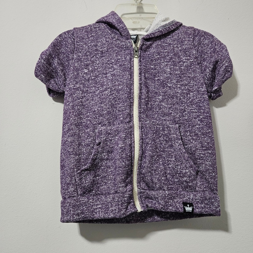 Littlest Prince Boys Purple Heather Dinosaur Spike‎ Short Sleeve Zip Hoodie 4T
